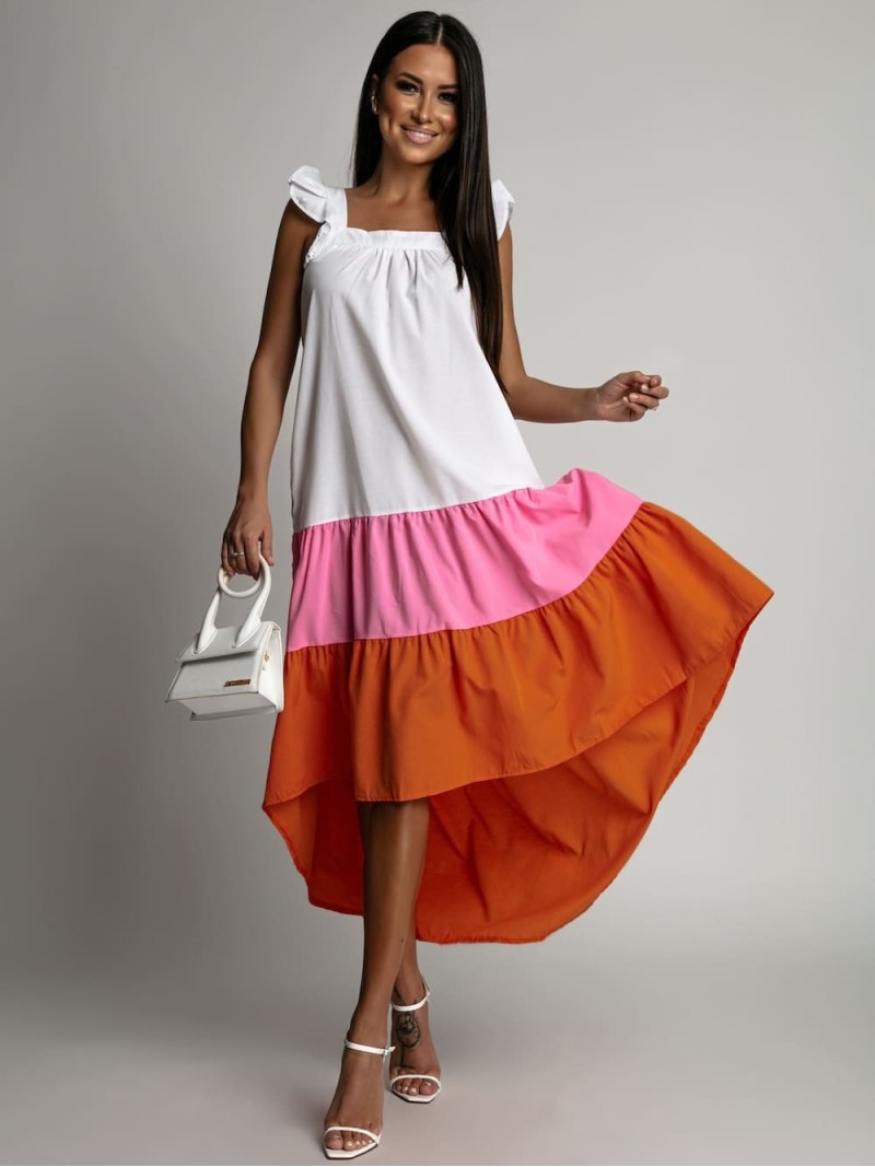 Pink and orange asymmetric dress FG648